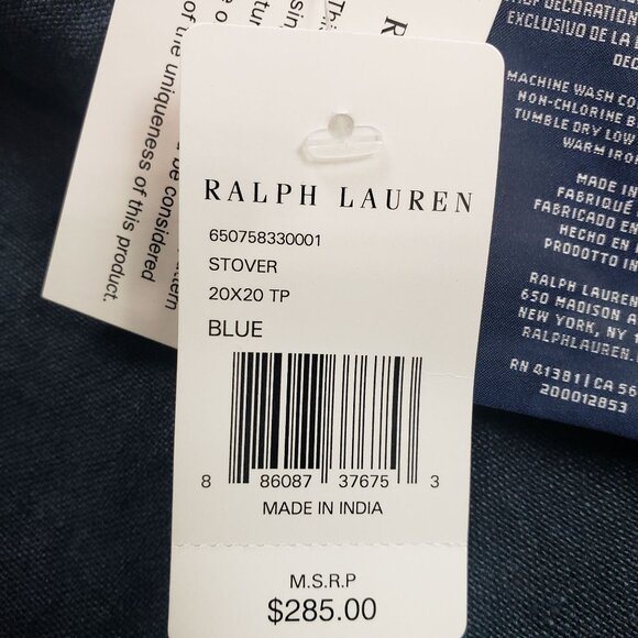 Ralph Lauren Stover Artisan Linen Patchwork Throw Pillow Cover Only 20x20 Blue - Picture 12 of 16